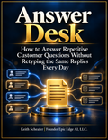 Answer Desk digital course cover by Keith Scheafer, with a gold document connected to blue and gold customer message icons on a dark background.